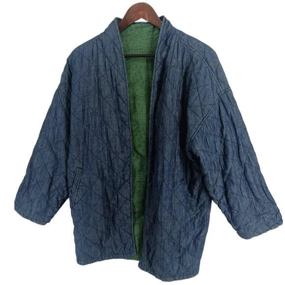 Current Air Anthropologie Bobbie Reversible Quilted Denim Cotton Chore Jacket L - Picture 3 of 13